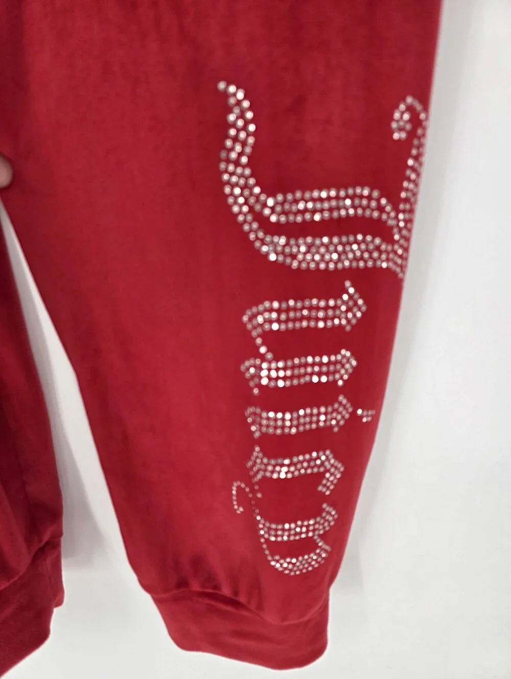 Juicy Couture Velour Jogger Pants Pink‎ Rhinestone Logo Lounge Size L